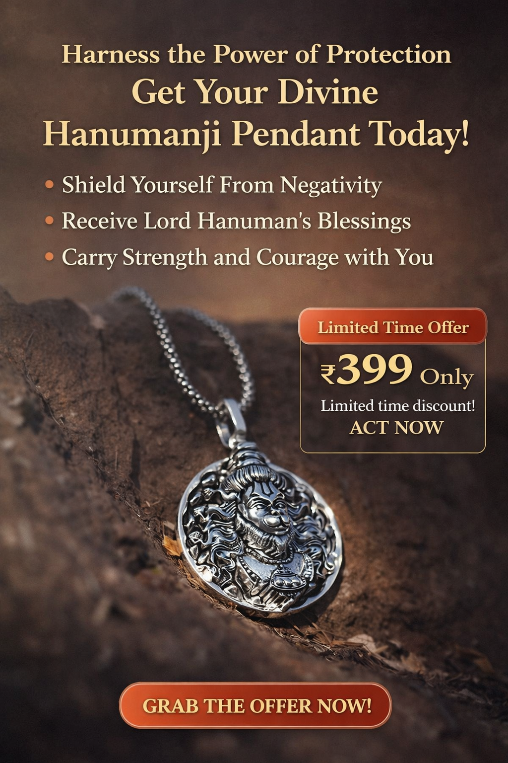 Hanuman Ji Pendant Oxodaised Silver Chain